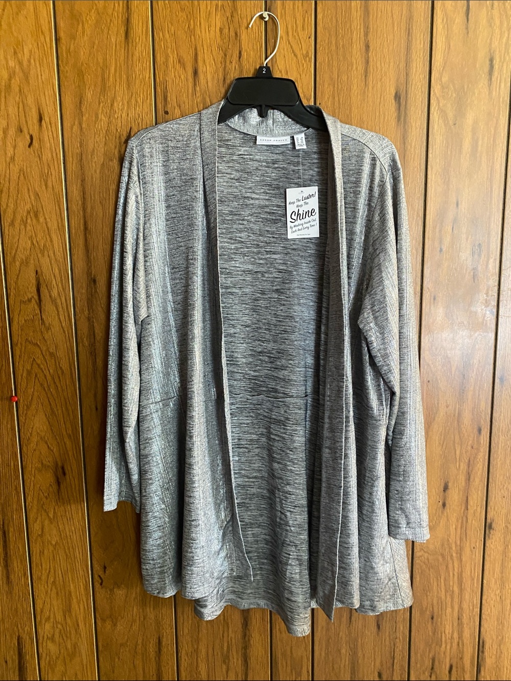New Susan Graver Shine Gray Heather Open-Front Cardigan